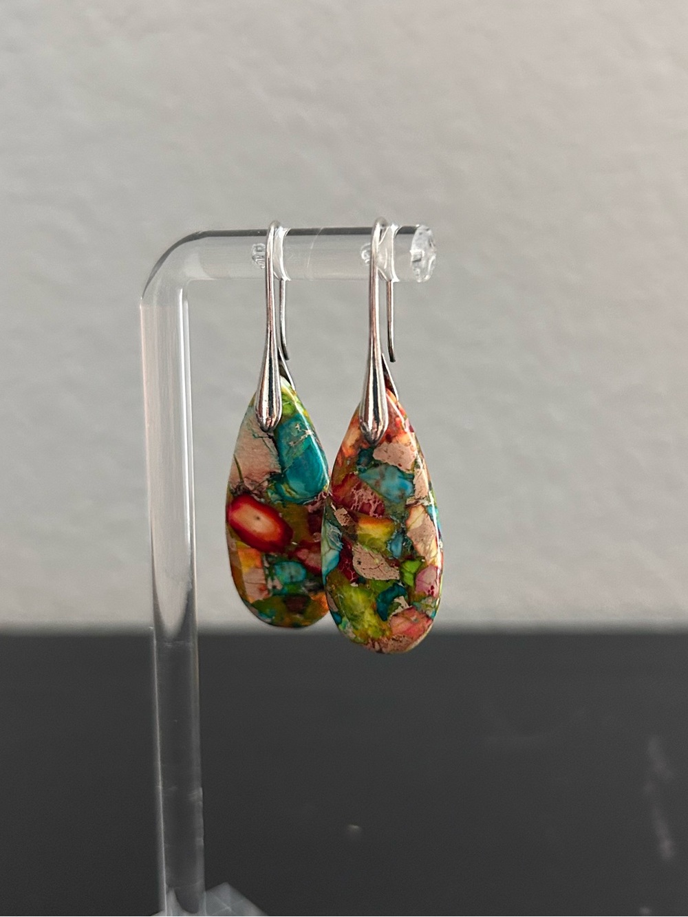 Wild & Vibrant Multicolor Teardrop Resin & Silver-tone Drop Dangle Earrings